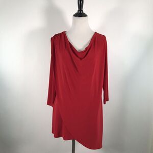 Clara Sun Woo Tulip Overlay Top‎ XS red Blouse Asymmetrical